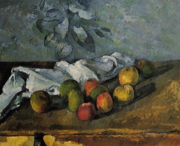 印象派の静物画 Painting - リンゴとナプキン ポール・セザンヌ 印象派の静物画